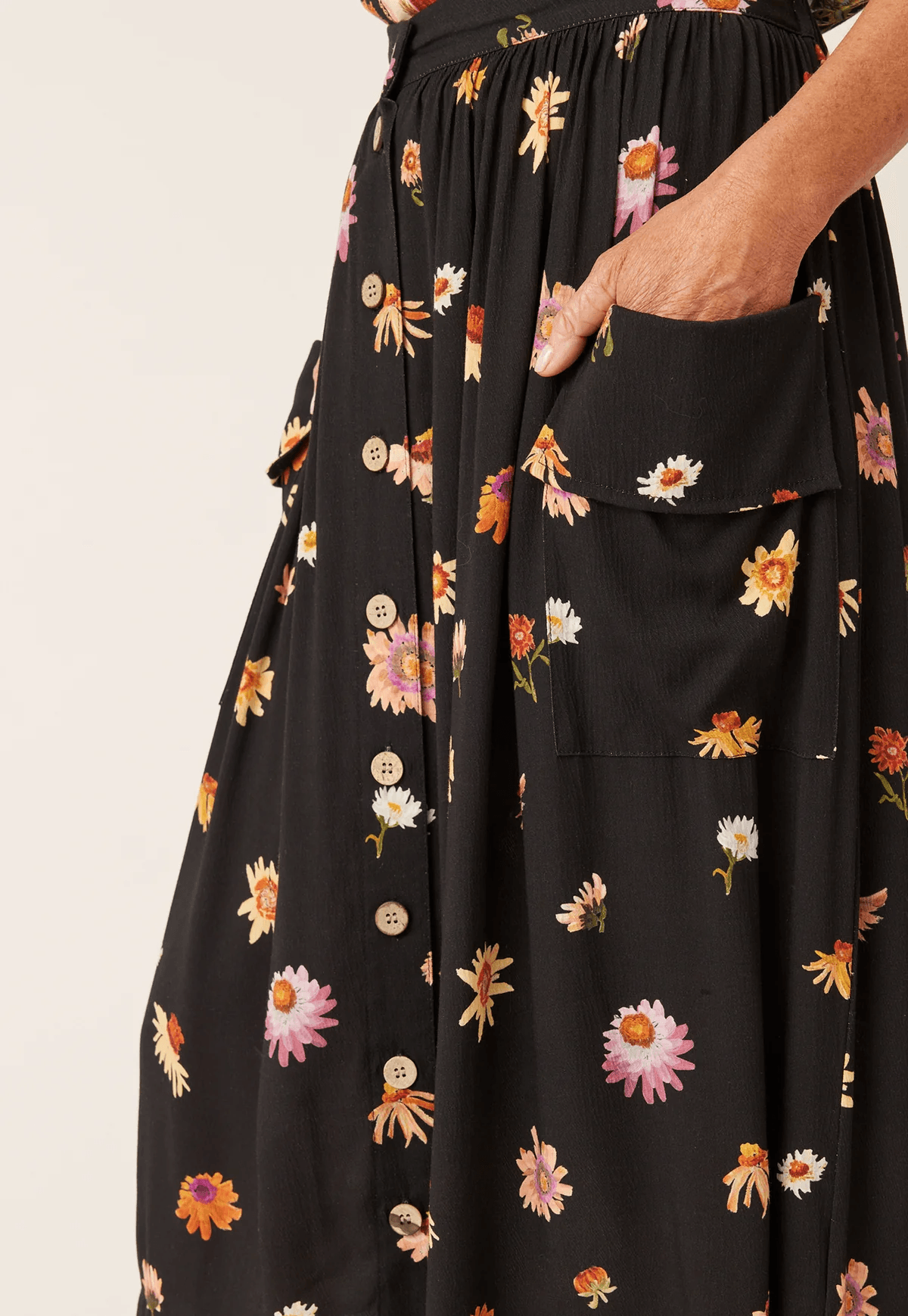Nancybird Adi Button Skirt- Paper Daisy Black