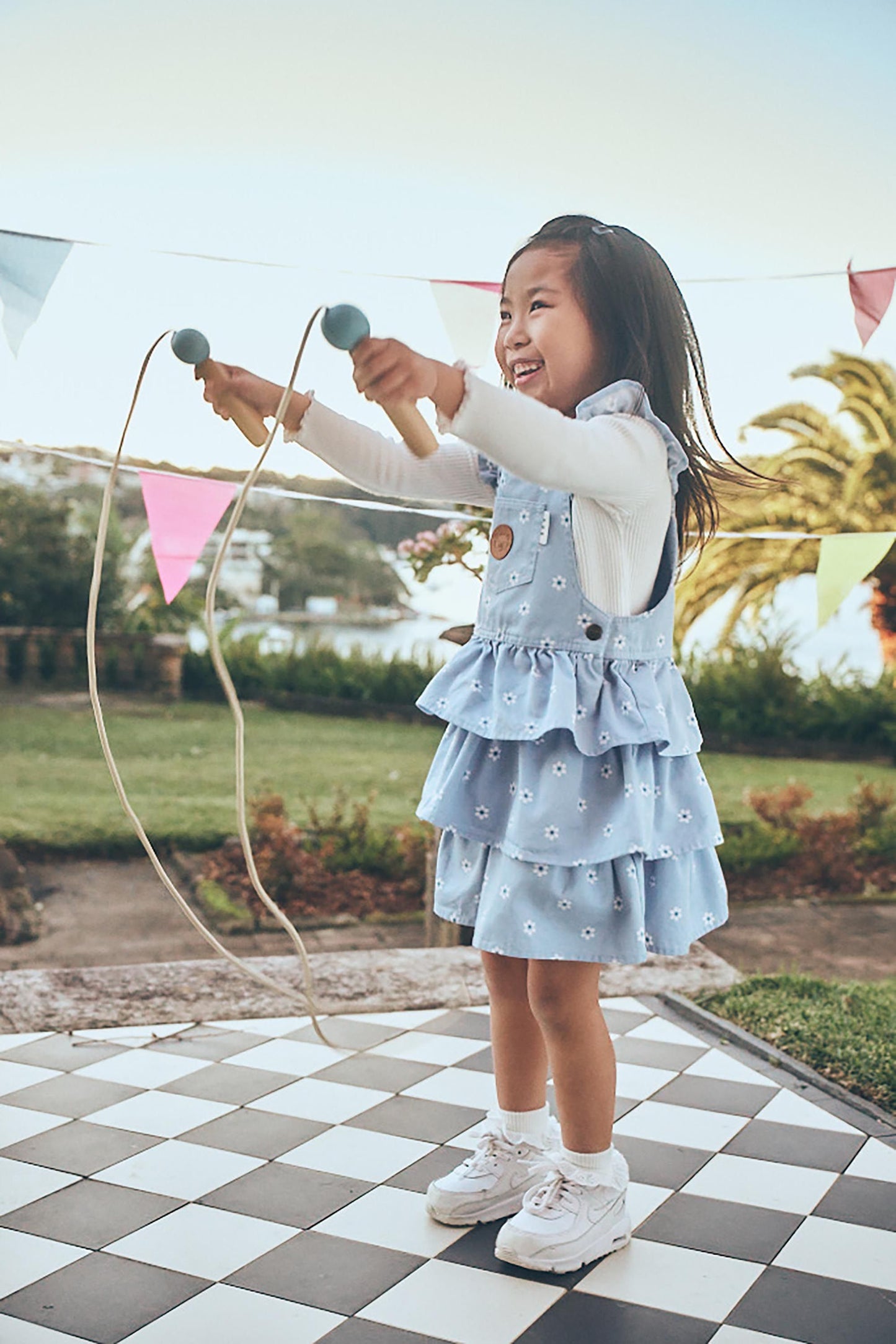 Huxbaby Ditsy Floral Tiered Overall Dress | Chambray