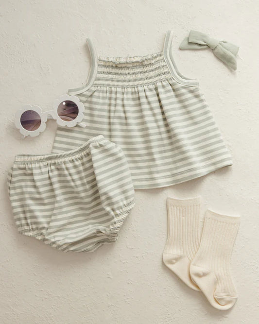 Smocked Tank + Bloomer Set | Sage Stripe