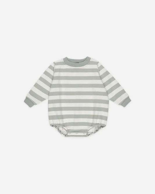 Crewneck Bubble Romper | Sage Stripe