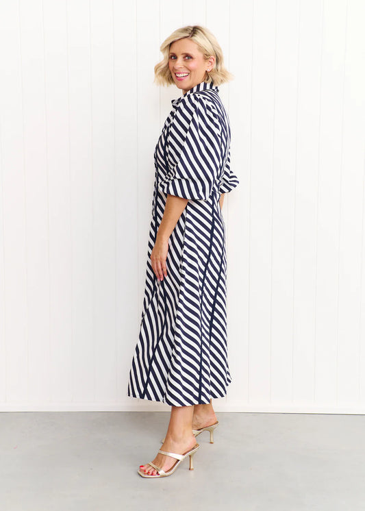 Sienna Dress - Navy & White Stripe