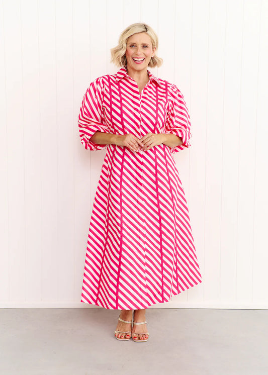 Sienna Dress - Pink & White Stripe