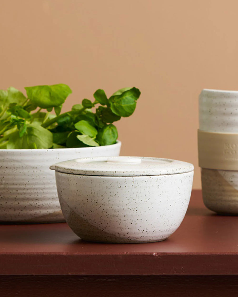 White Speckle Containers with Lids- Set of 2x 360mL