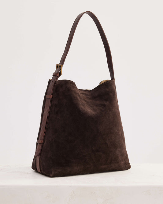 Juju & Co. Suede Cabas Shoulder Bag - Chocolate