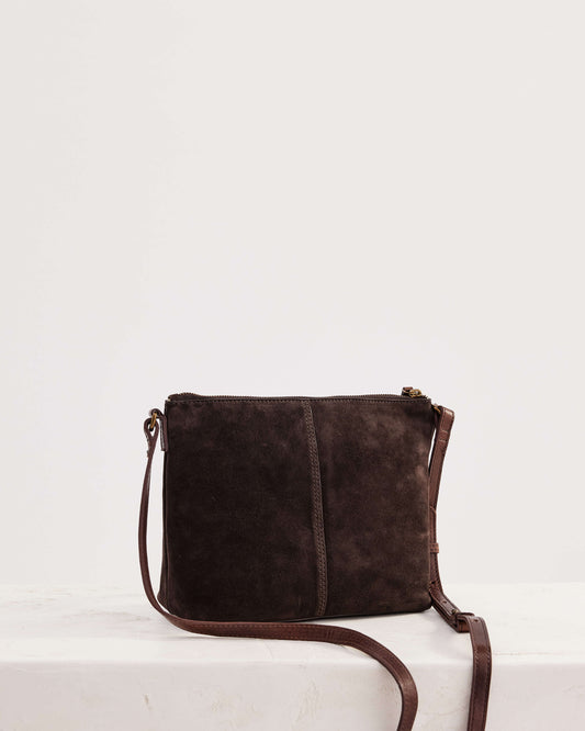 Juju & Co. Suede Essential Crossbody Bag - Chocolate