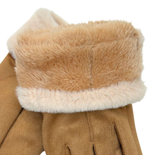 Faux Fur Double Layer Gloves - Camel