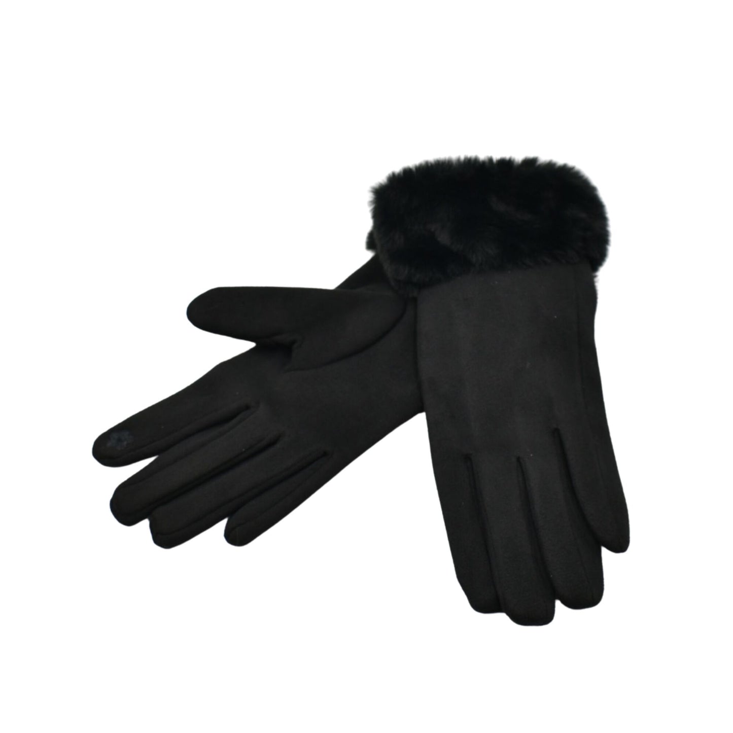Faux Fur Cuff Gloves - Black