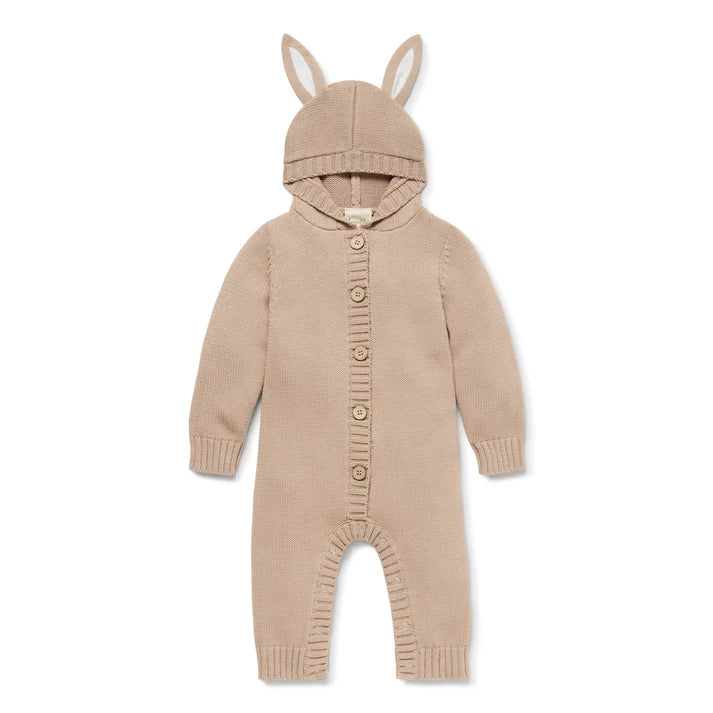 Aster and Oak Taupe Bunny Knit Romper