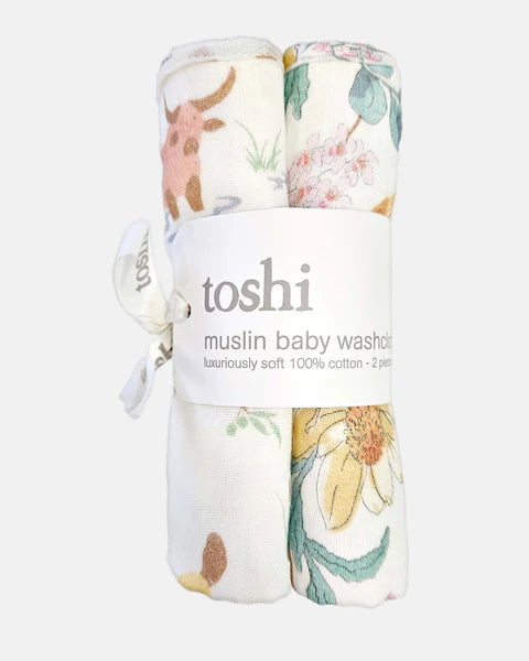 Toshi Baby Washcloth Muslin 2pcs - Waratah Dawn