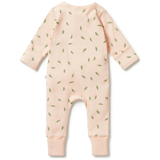 Wilson & Frenchy Organic Rib Zipsuit with Feet - Falling Leaf