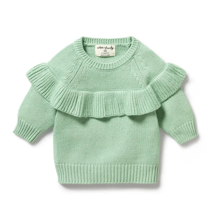Wilson & Frenchy Knitted Ruffle Jumper | Mint Green
