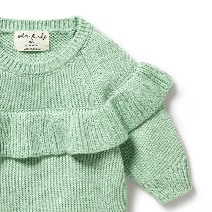 Wilson & Frenchy Knitted Ruffle Jumper | Mint Green