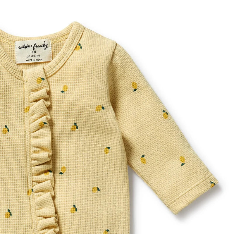 Wilson & Frenchy Little Lemon Organic Waffle Ruffle Zipsuit