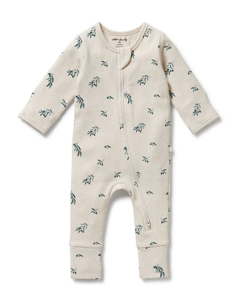 Wilson & Frenchy Little Olive Organic Waffle Zipsuit