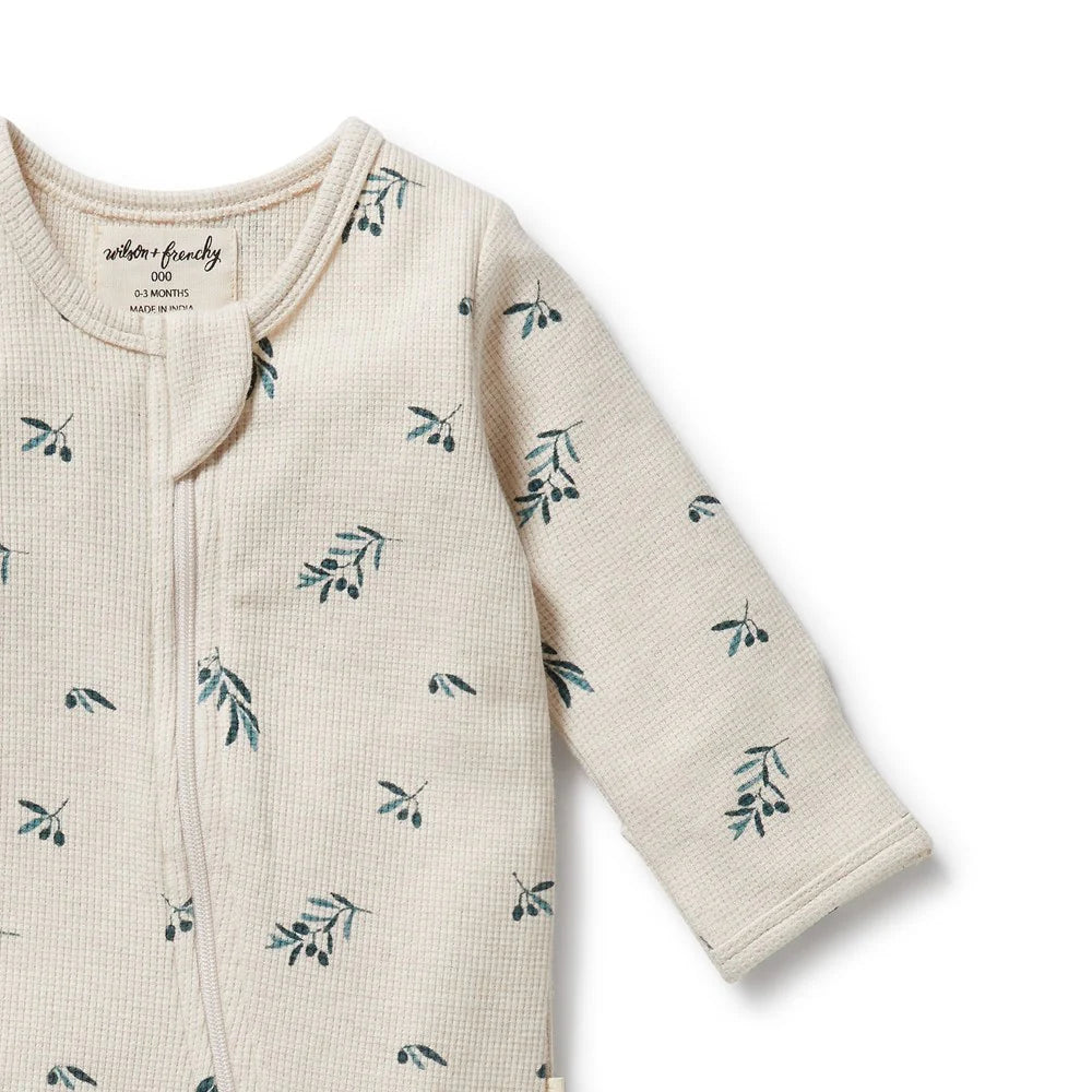 Wilson & Frenchy Little Olive Organic Waffle Zipsuit