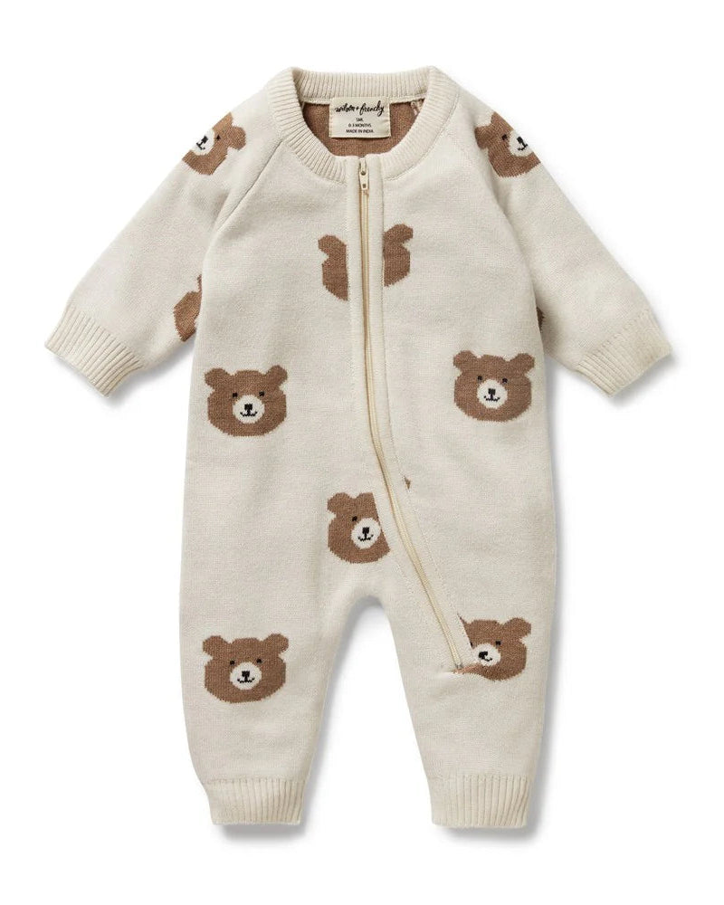 Wilson & Frenchy Beary Cute Organic Knitted Jacquard Growsuit