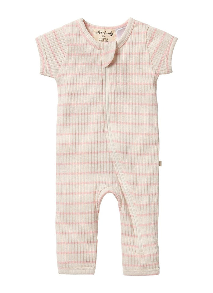 Wilson & Frenchy Stripe Rib Zipsuit - Pink Lemonade