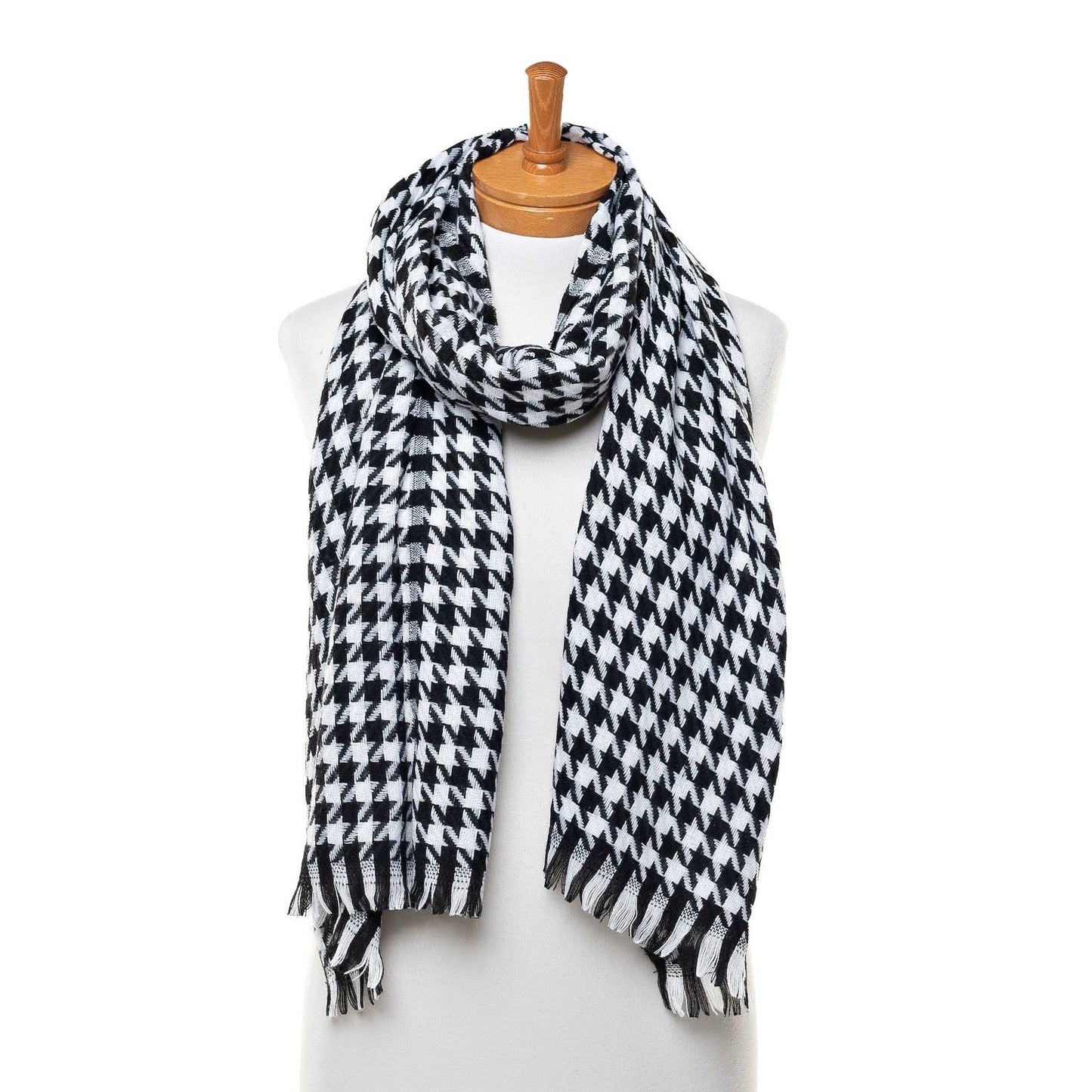 Small Narrow Houndstooth Scarf Black