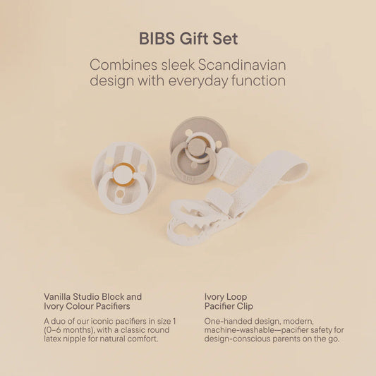 BIBS Colour Dummy & Loop Clip Gift Set - Ivory