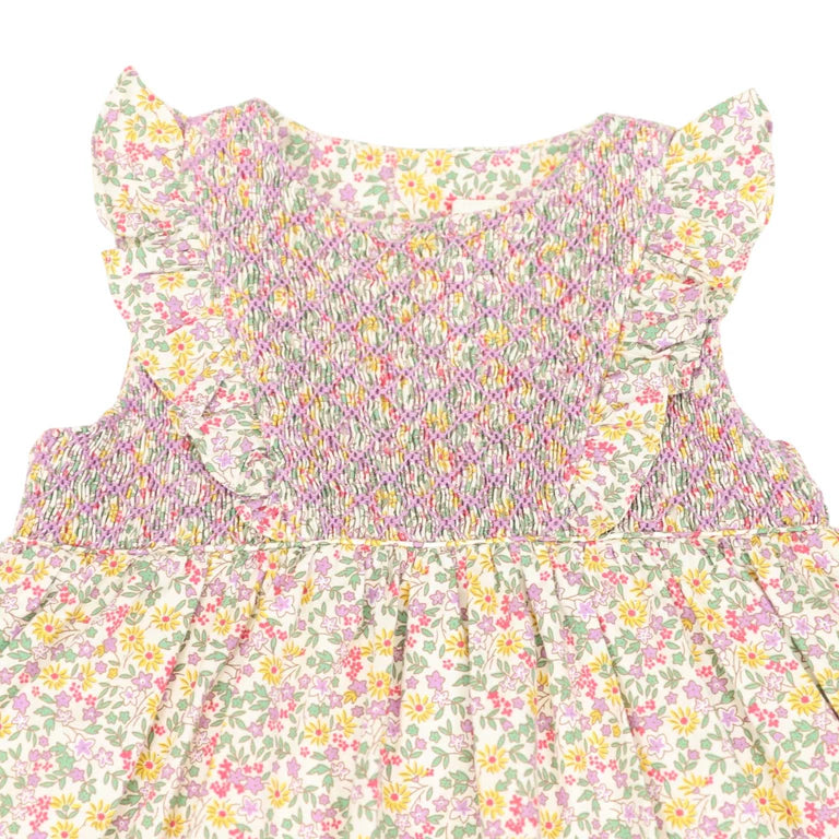 Korango Frill Smocked Dress Yellow Floral