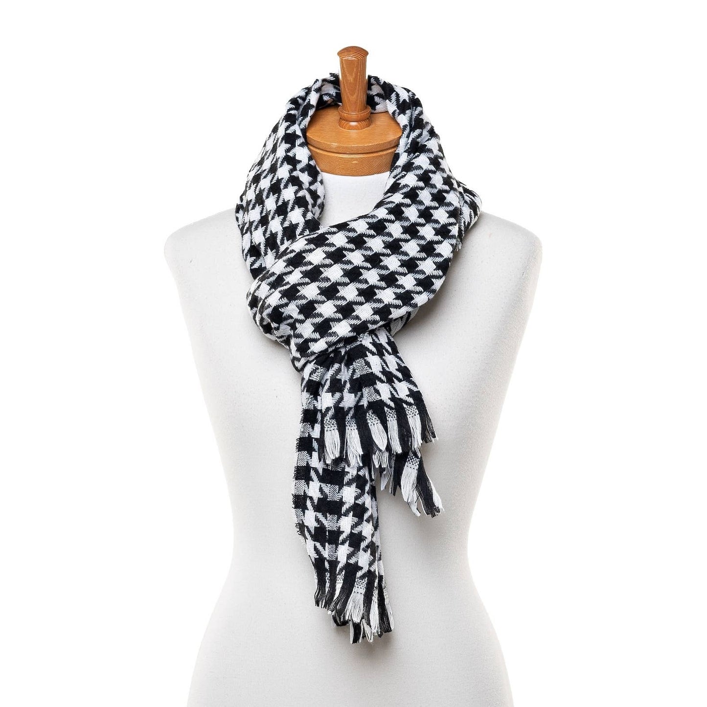 Small Narrow Houndstooth Scarf Black