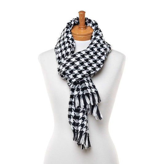Small Narrow Houndstooth Scarf Black