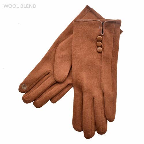 Tan Three Buttons Gloves
