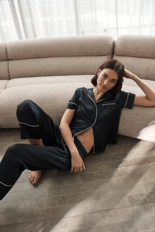 Floriana Satin Pyjama | Navy