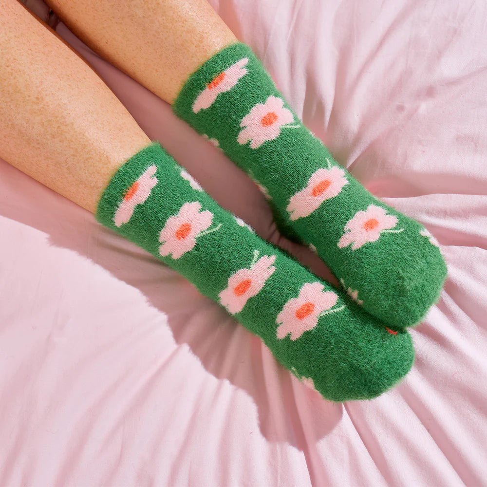 Fuzzy Bed Socks - Flower Green