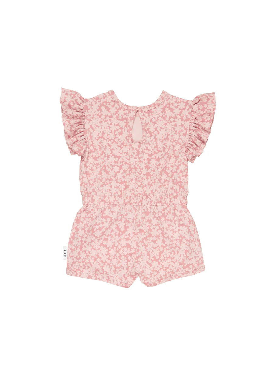 Huxbaby Smile Floral Frill Playsuit | Dusty Rose