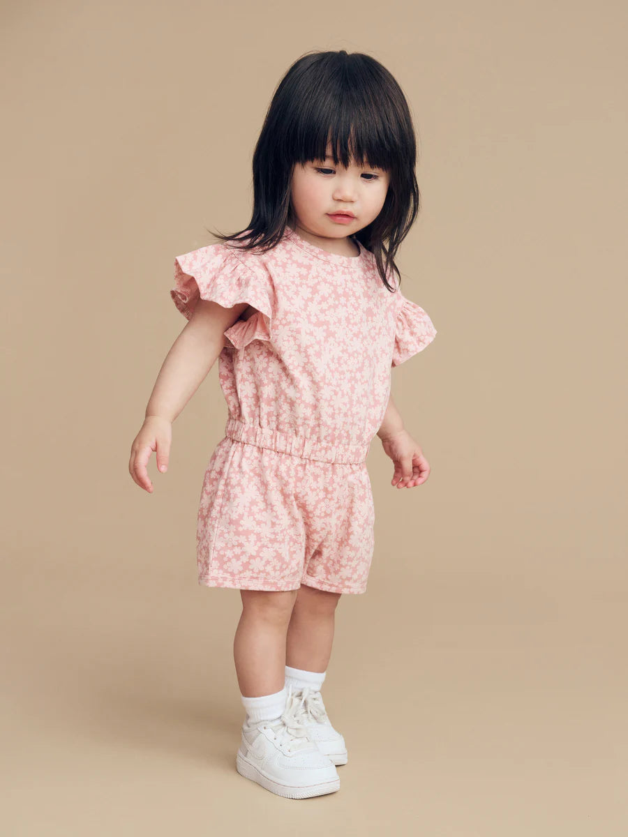 Huxbaby Smile Floral Frill Playsuit | Dusty Rose