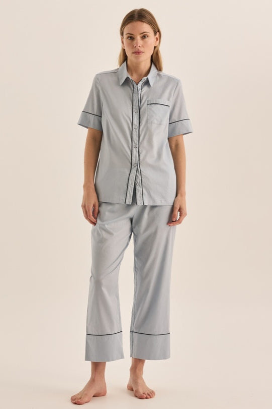 Molly Double Piping PJ Set | Pale Blue