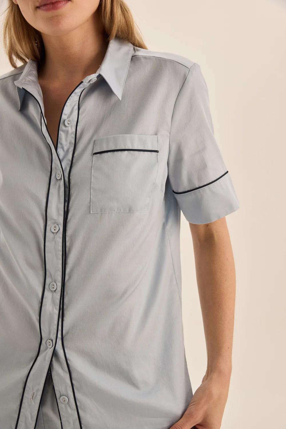 Molly Double Piping PJ Set | Pale Blue