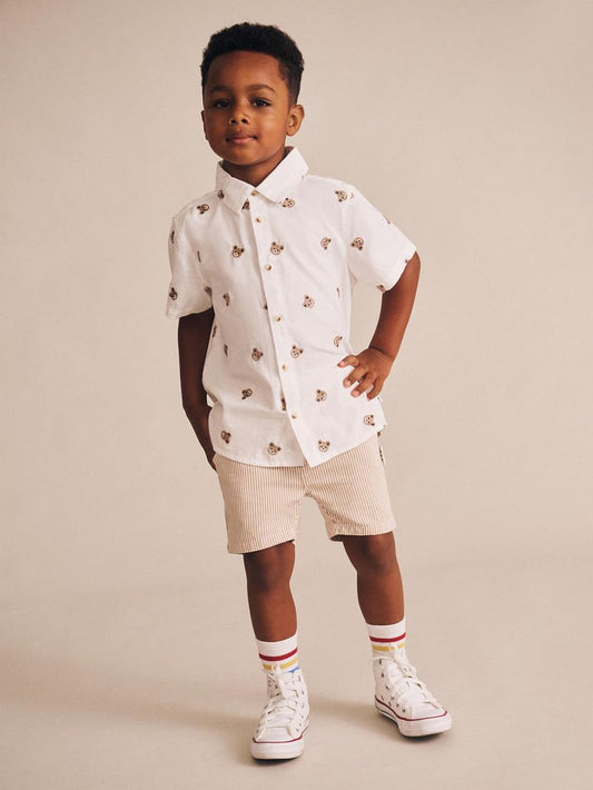 Huxbaby Shortsleeve Huxbear Button Up Crisp White