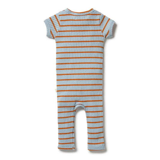 Wilson & Frenchy Organic Stripe Rib Zipsuit | Blue & Rust