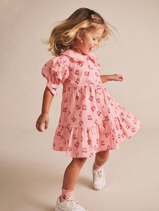 Huxbaby Cherry Pie Tiered Smock Dress - Apricot