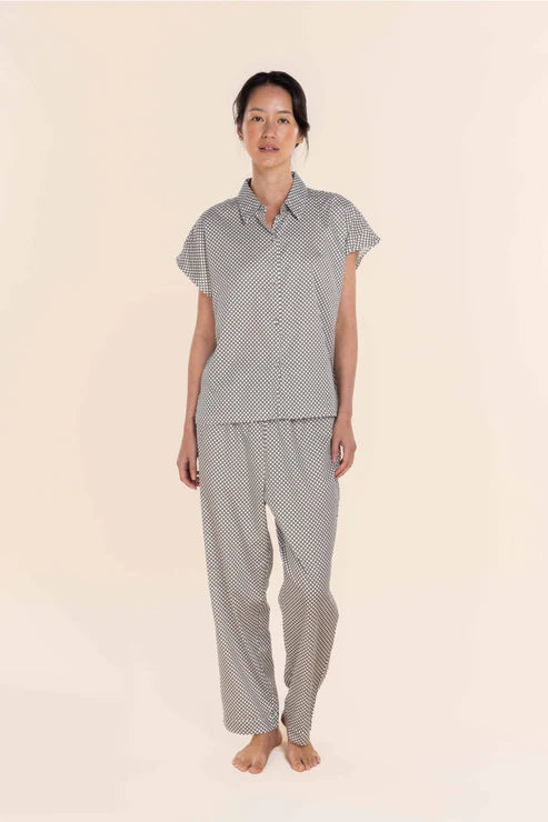 Gingerlilly Marlie Diamond Print Cotton Long PJ Set - Olive