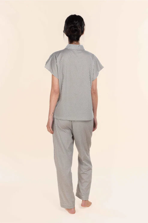 Gingerlilly Marlie Diamond Print Cotton Long PJ Set - Olive