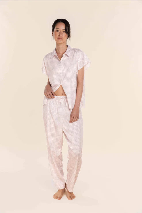 Gingerlilly Marlie Diamond Print Cotton Long PJ Set - Pink