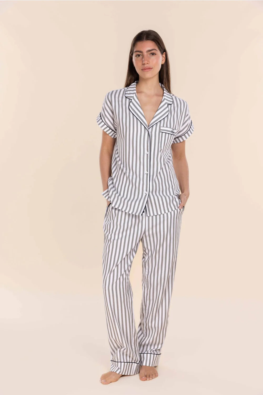 Gingerlilly Winona Cotton Long PJ Set - Olive Stripe