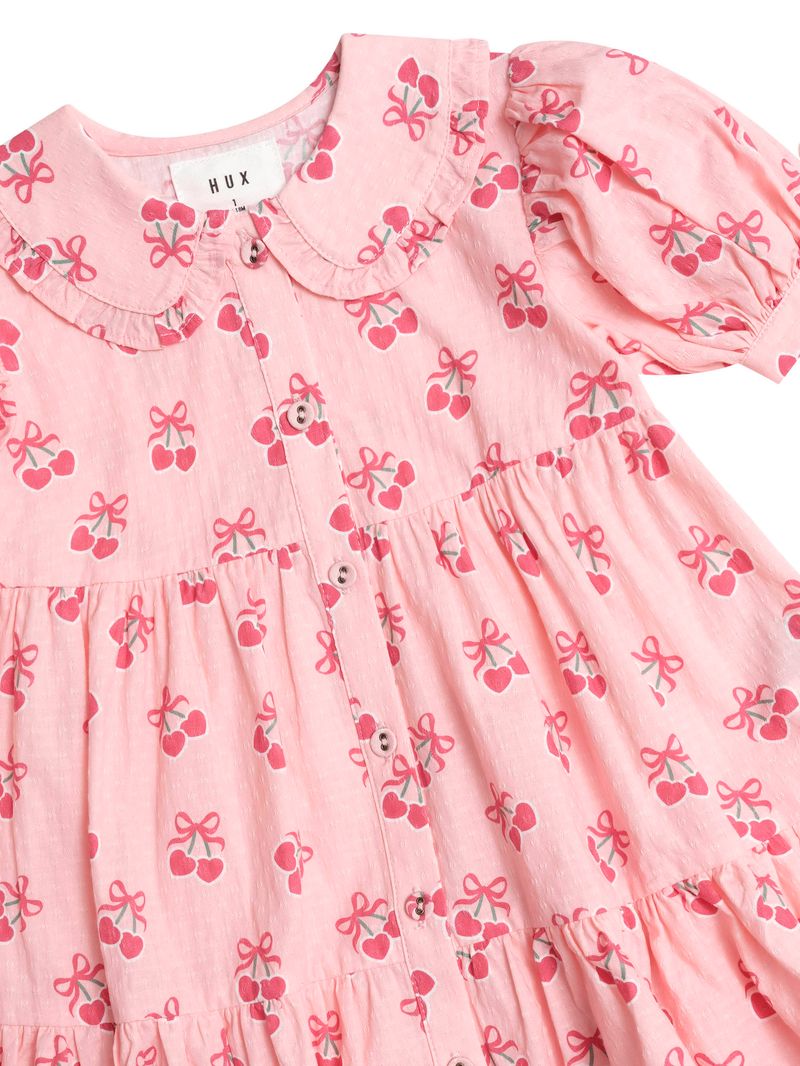 Huxbaby Cherry Pie Tiered Smock Dress - Apricot