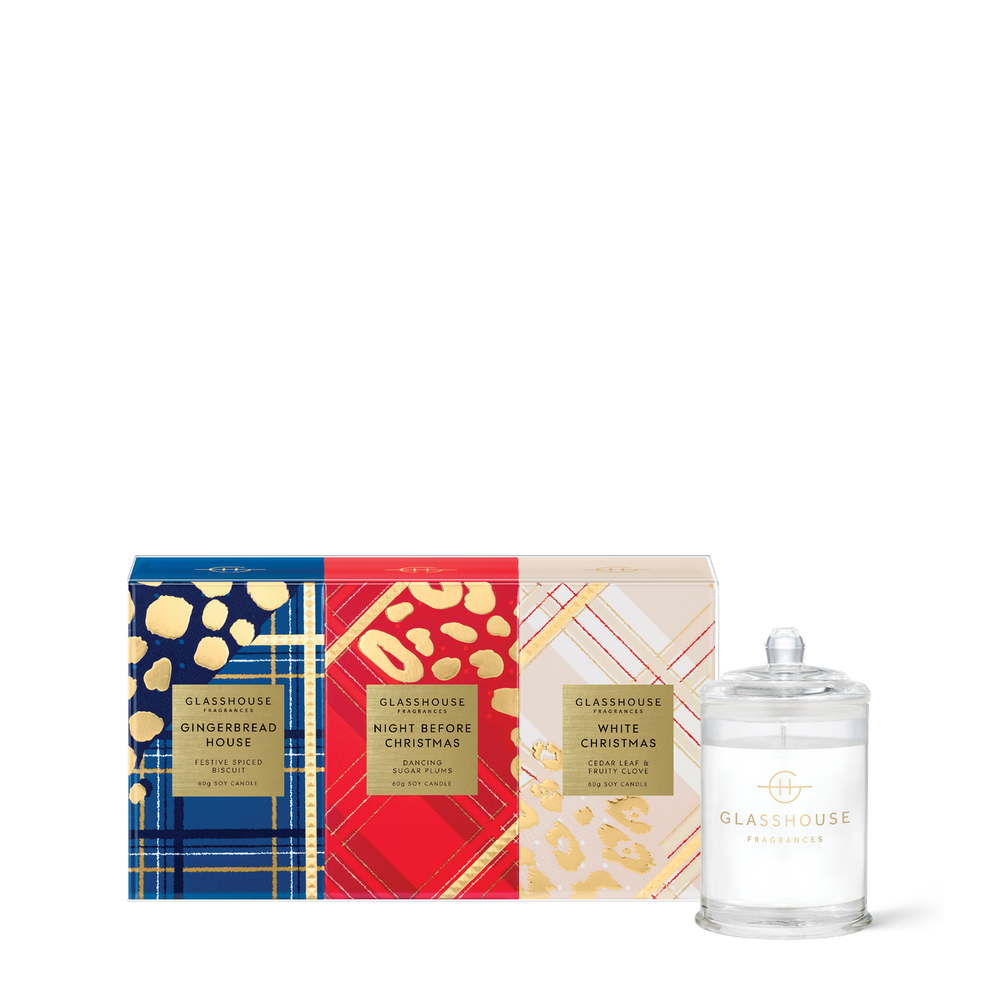 Glasshouse Christmas Mini Candle Trio- Candles 3x 60g