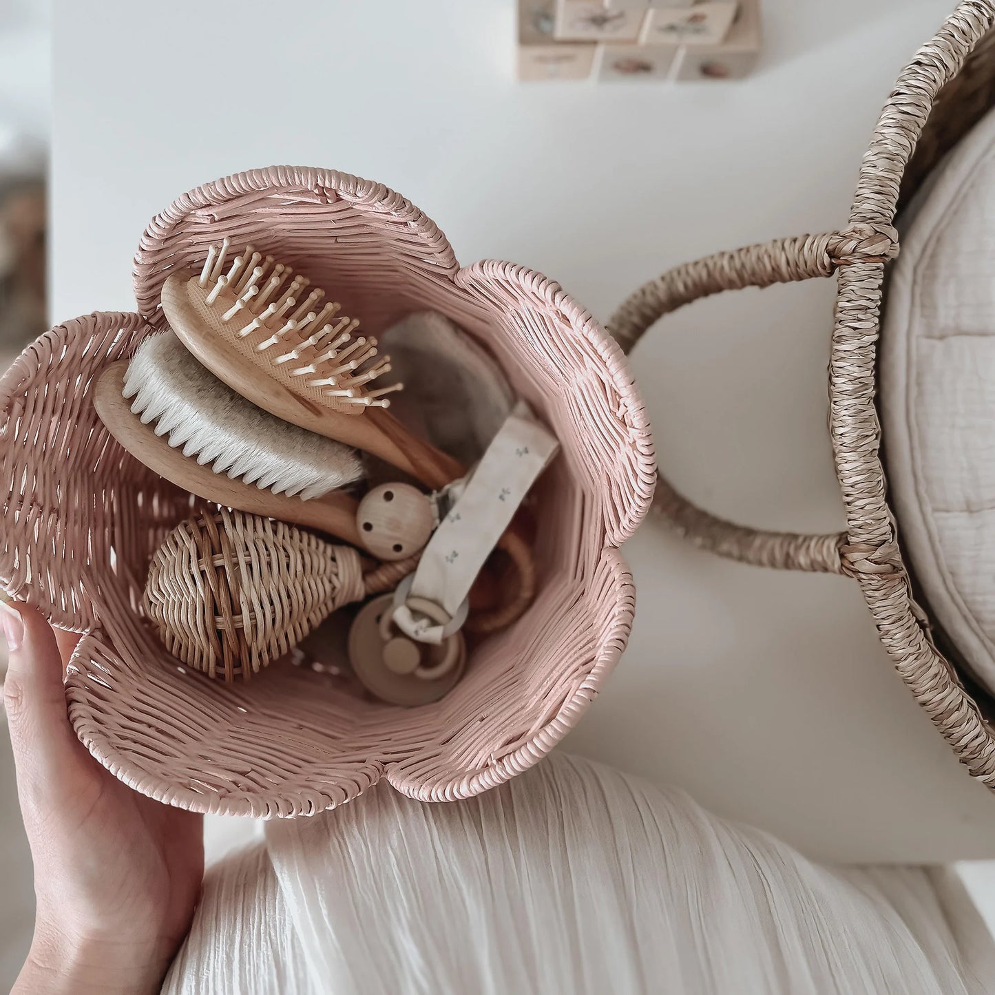 Rattan Lily Basket Set- Blush