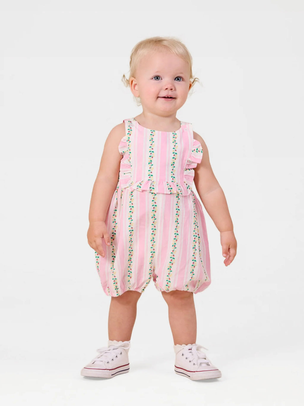 Antique Stripe Strawberry Bubble Romper