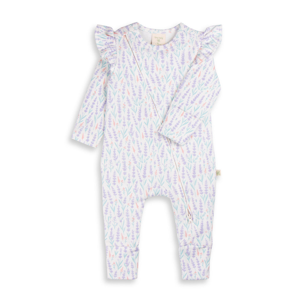 Tiny Twig Lavender Stripe Long Sleeve Zipsuit