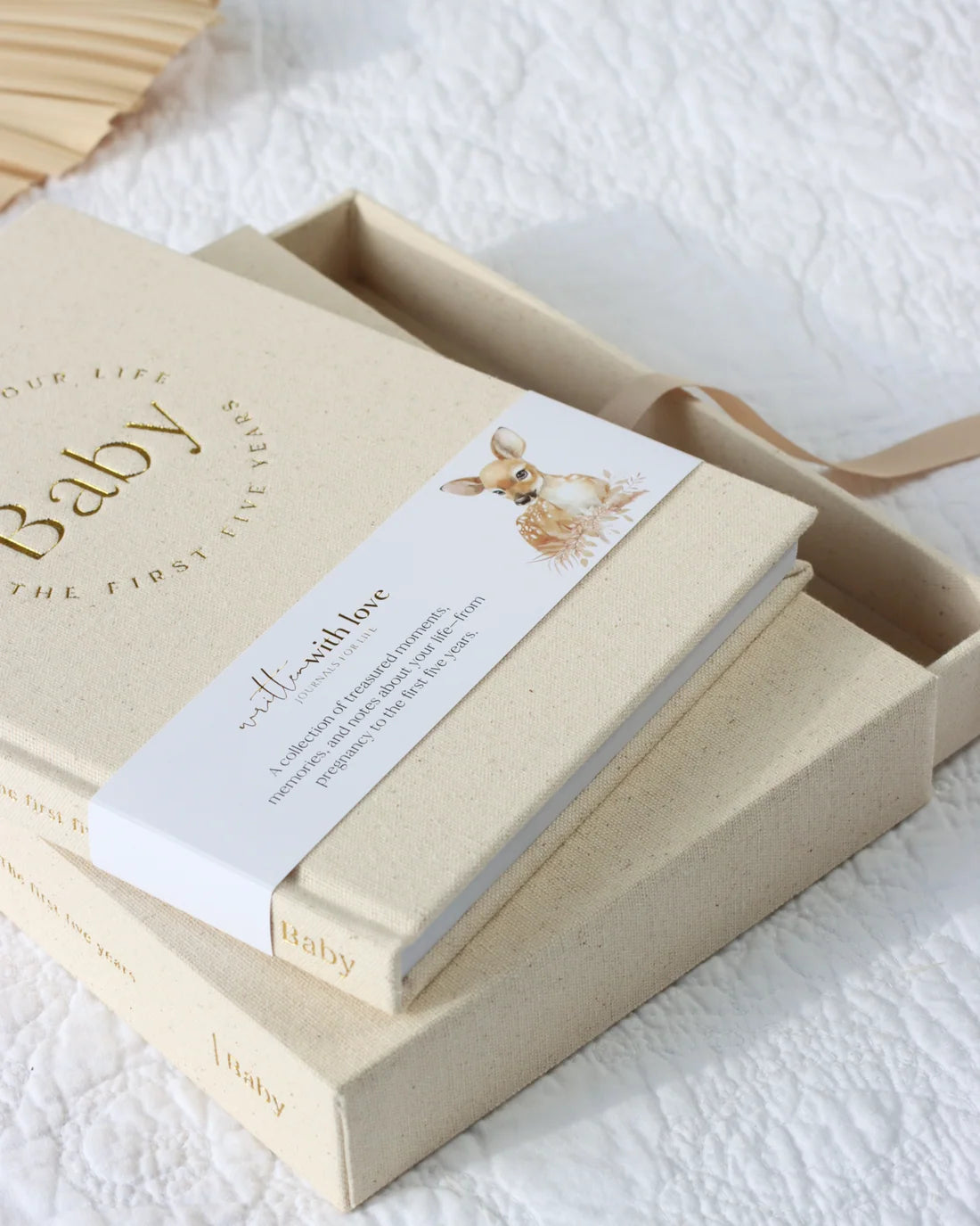 Baby Memory Book with Keepsake Box – Oatmeal Linen