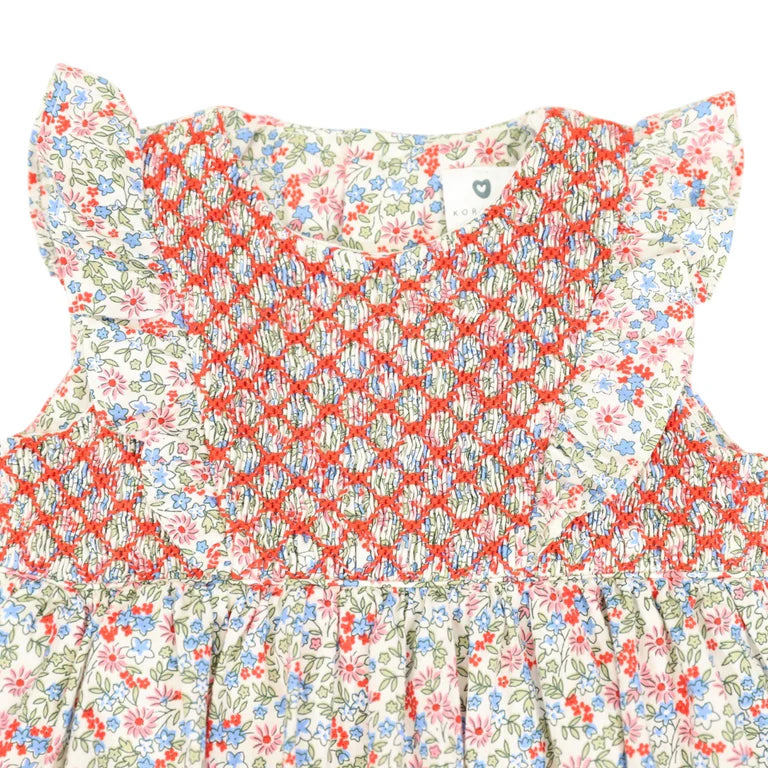 Korango Floral Smocked Sunsuit - Red