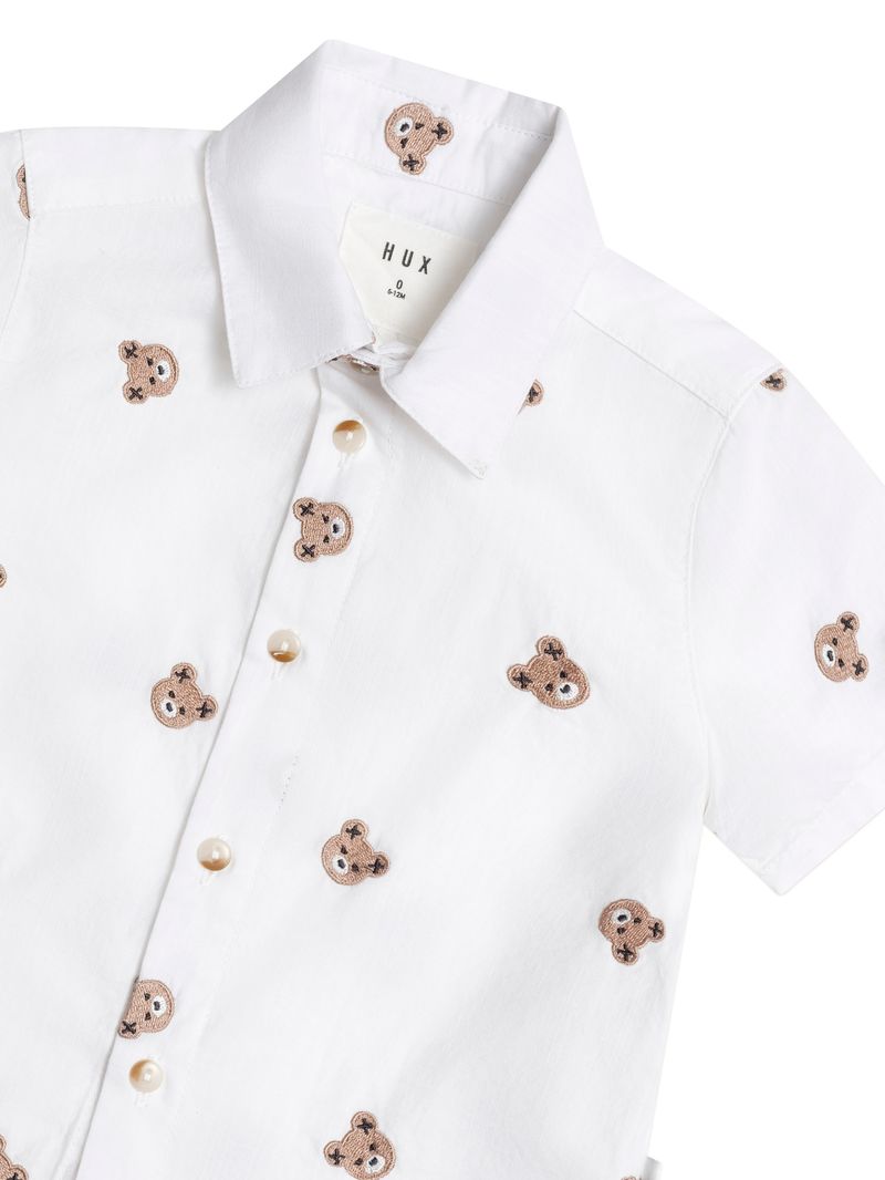 Huxbaby Shortsleeve Huxbear Button Up Crisp White