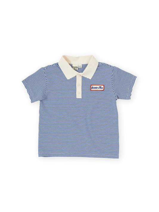 Navy Stripe Logo Polo Top