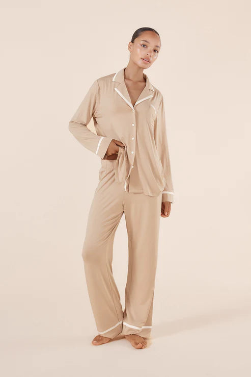 Janine Natural Bamboo PJ Set | Beige